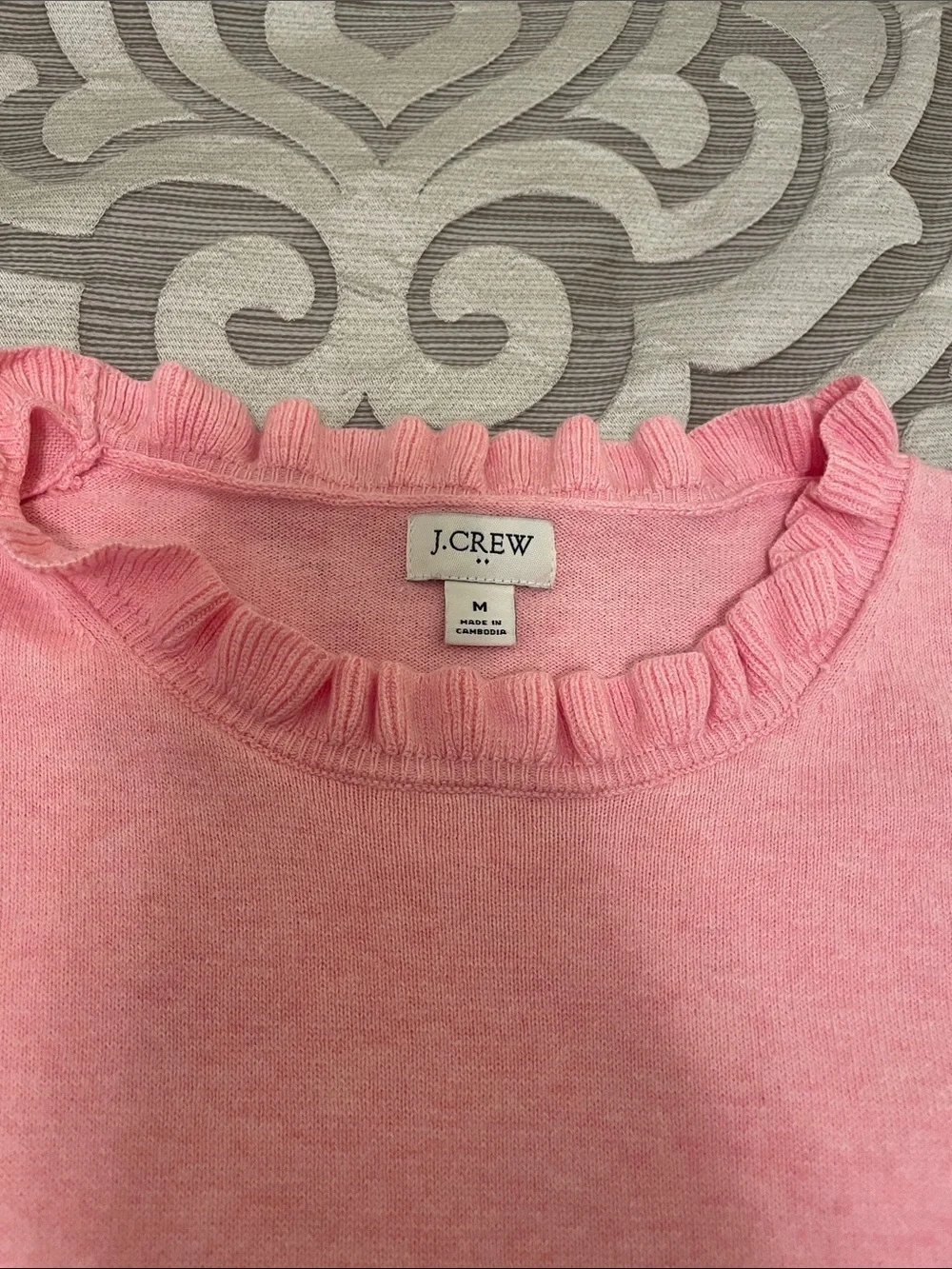 J. Crew Pink Ruffle-Trim Long Sleeve Size Medium